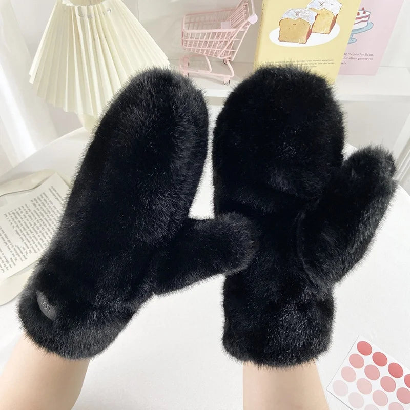 Women’s Plush Winter Gloves – Warm Faux Fur Full Finger Gloves