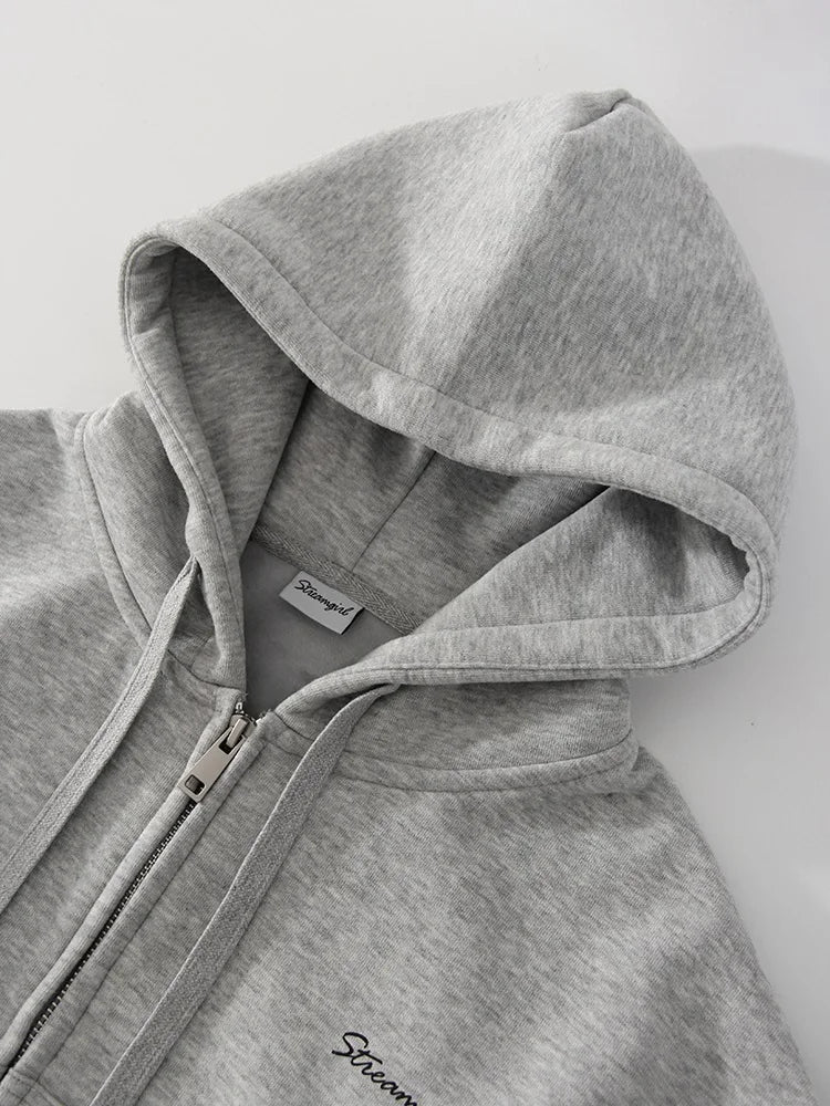 Women's Fleece Tracksuit Set – Zip-Up Hoodie & Wide-Leg Sweatpants | 2-Piece Lounge Set