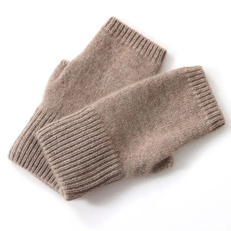 Cashmere Fingerless Gloves – Warm Knitted Winter Arm Warmers
