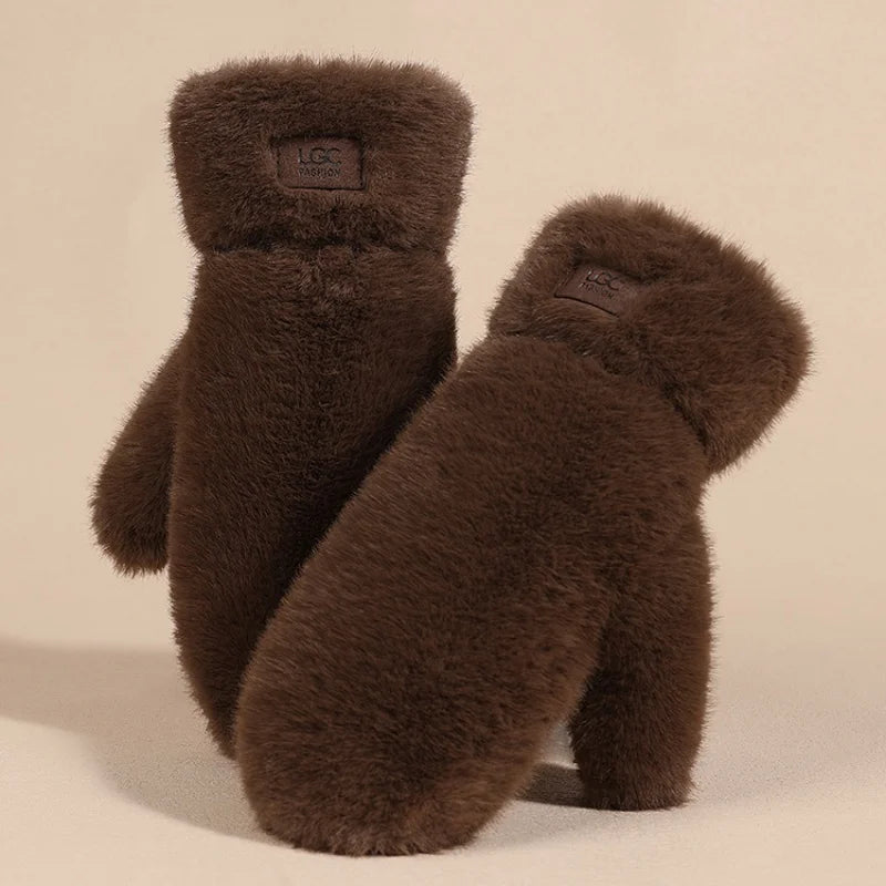 Women’s Plush Winter Gloves – Warm Faux Fur Full Finger Gloves