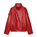 Women's Faux Leather Oversized Jacket – Long Sleeve Streetwear Coat with Button Detail