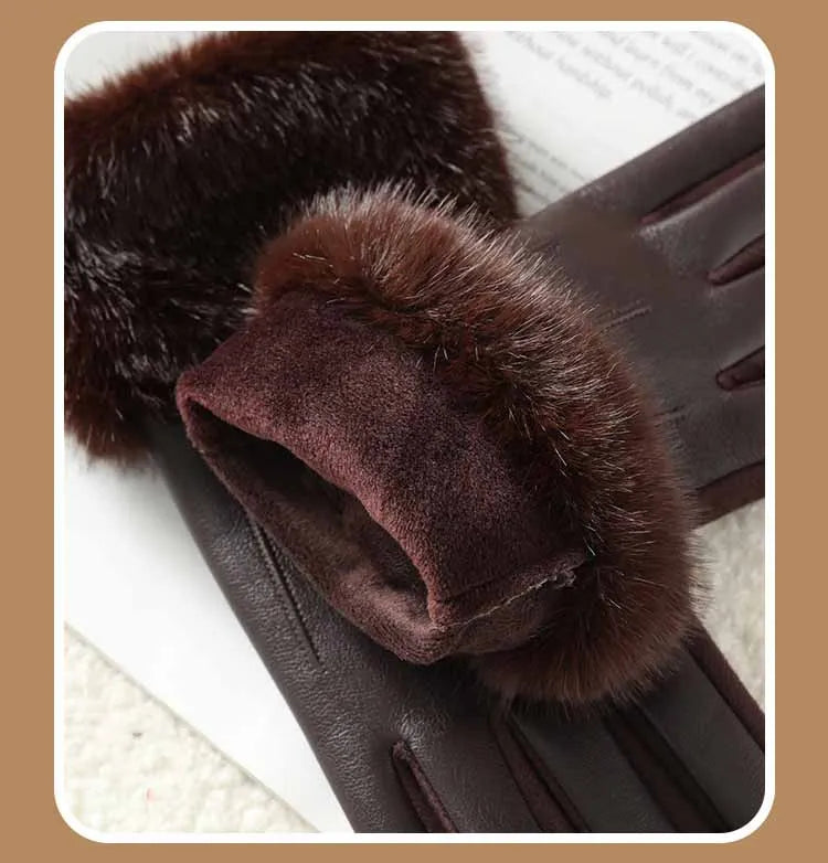 Women's Faux Fur Trim Leather-Look Gloves