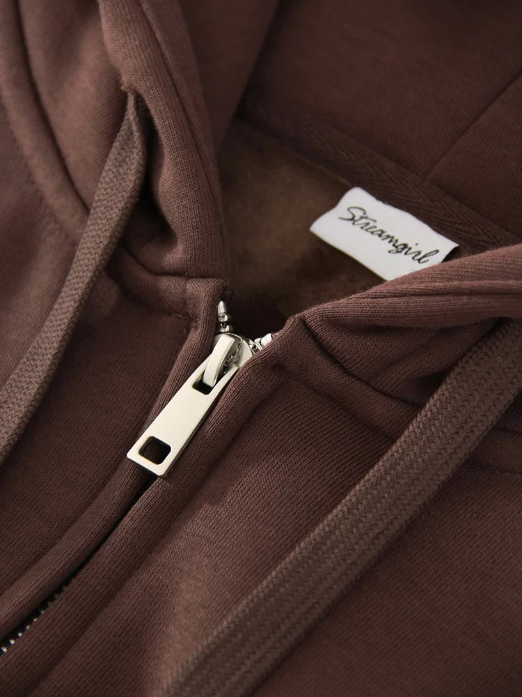 Women's Fleece Tracksuit Set – Zip-Up Hoodie & Wide-Leg Sweatpants | 2-Piece Lounge Set