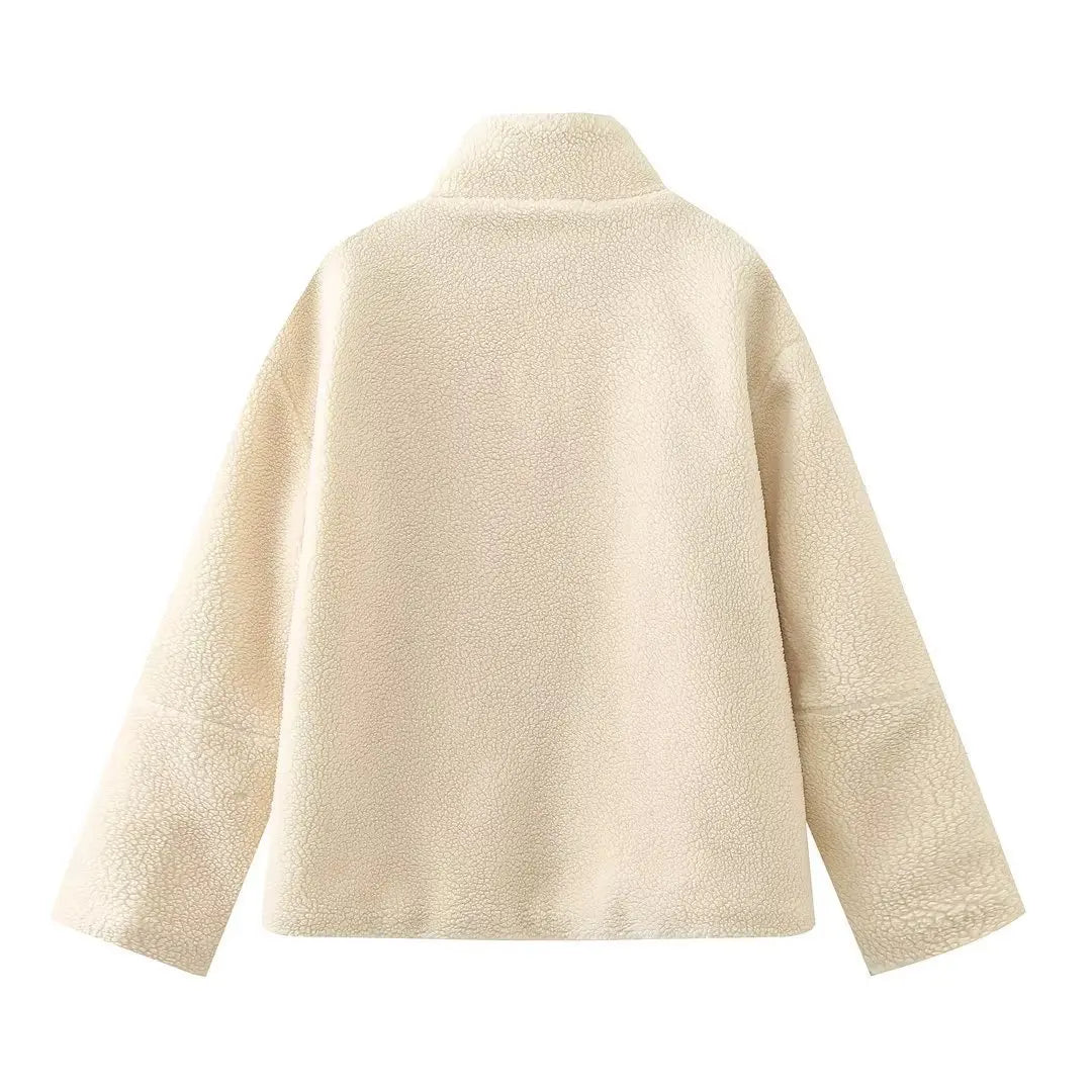 Women’s Wool Blend Jacket – Warm High Neck Zip-Up Winter Coat