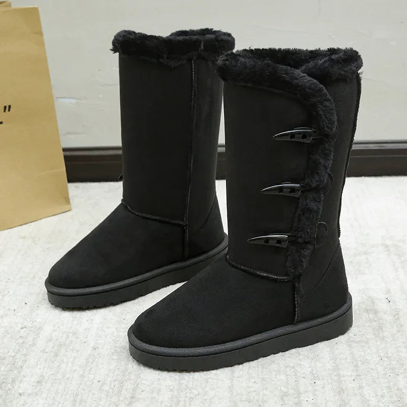 Women's Winter Fleece Lined Snow Boots Anti-slip Warmth Cotton Shoes with Horn Buckle Uoguog Cross-Border Shoe Style