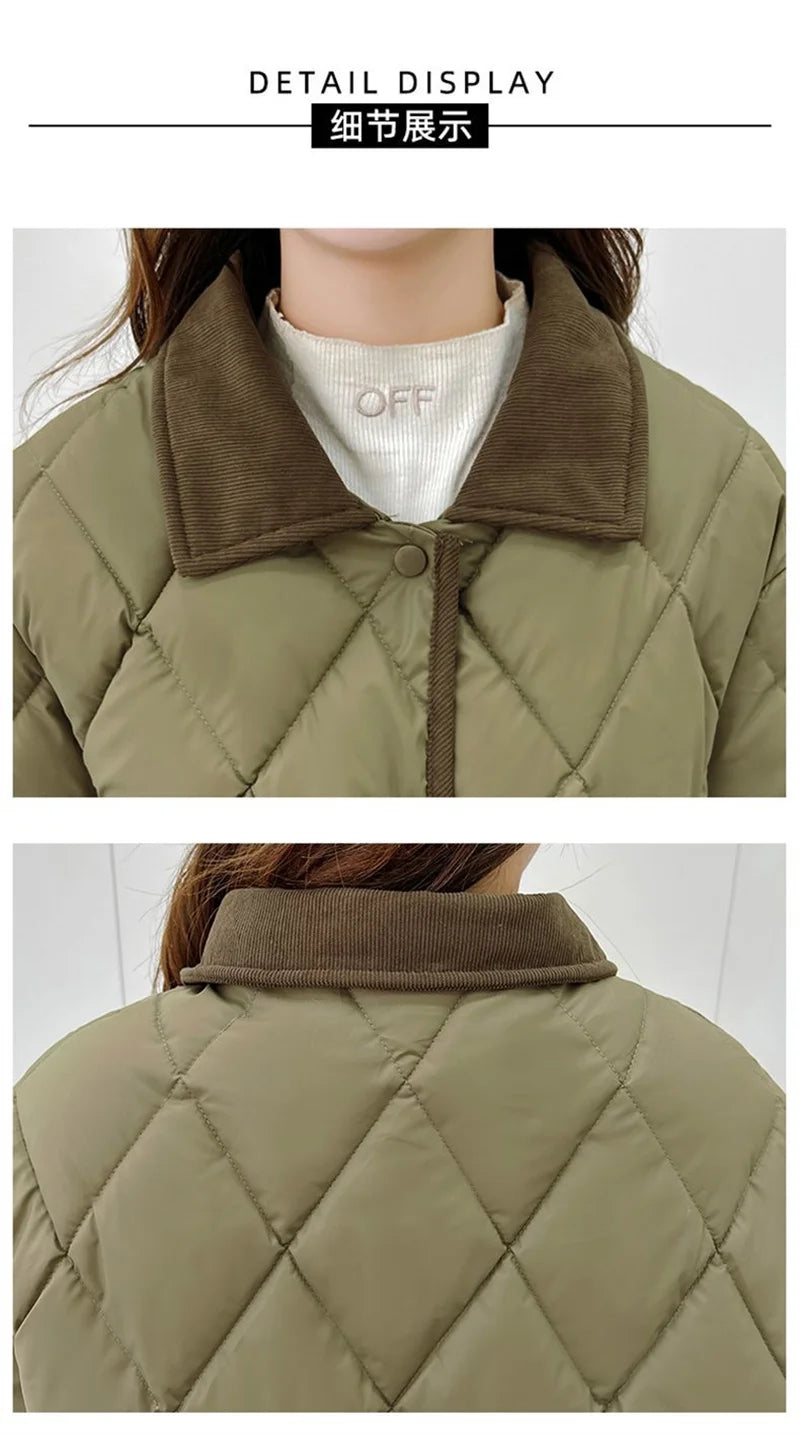 Women's PU Leather Quilted Jacket – Short Cotton-Padded Coat with Button Closure