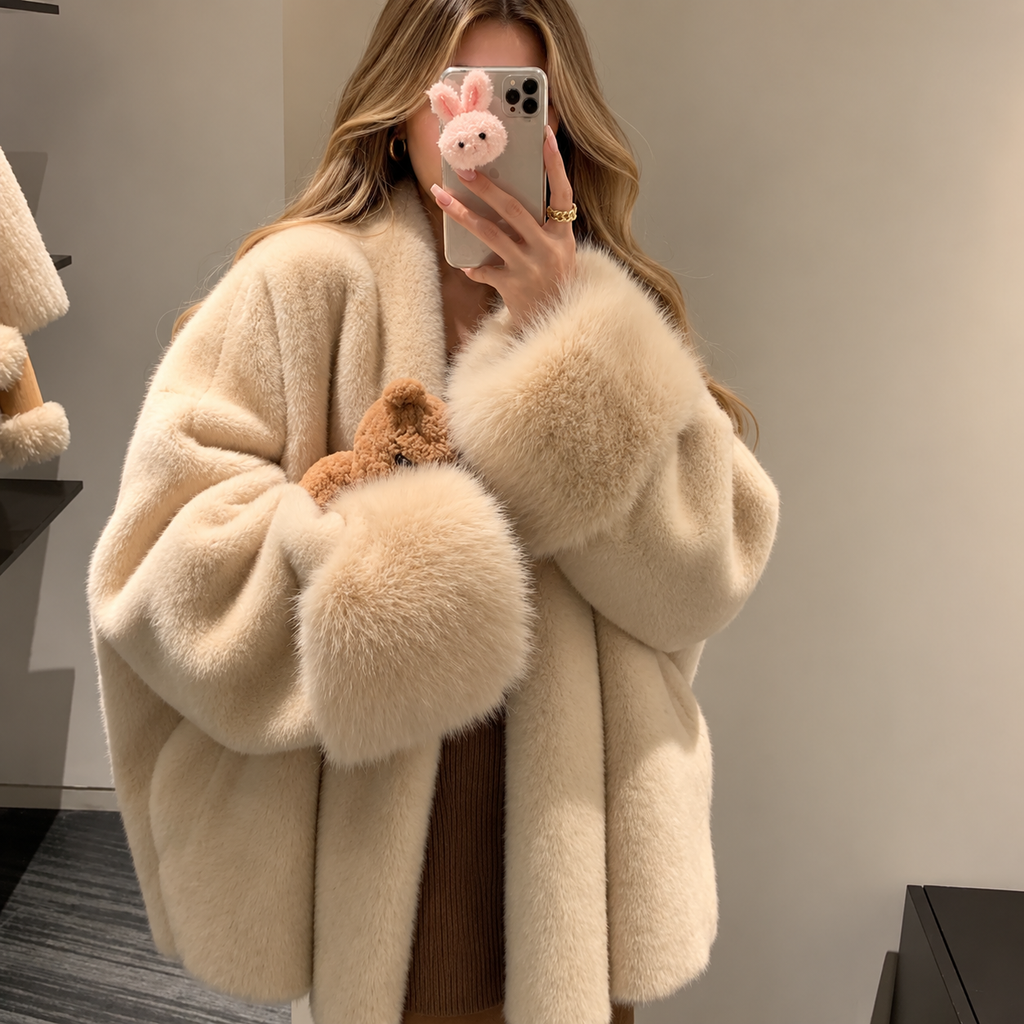 Women’s Faux Mink Fur Coat – Mid-Length Winter Jacket