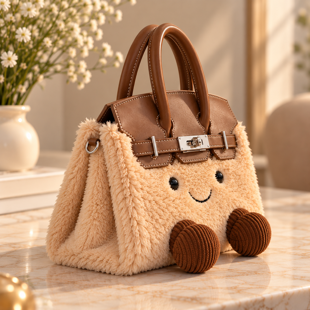 Women’s Plush Shoulder Bag – Soft Fluffy Adjustable Crossbody Bag