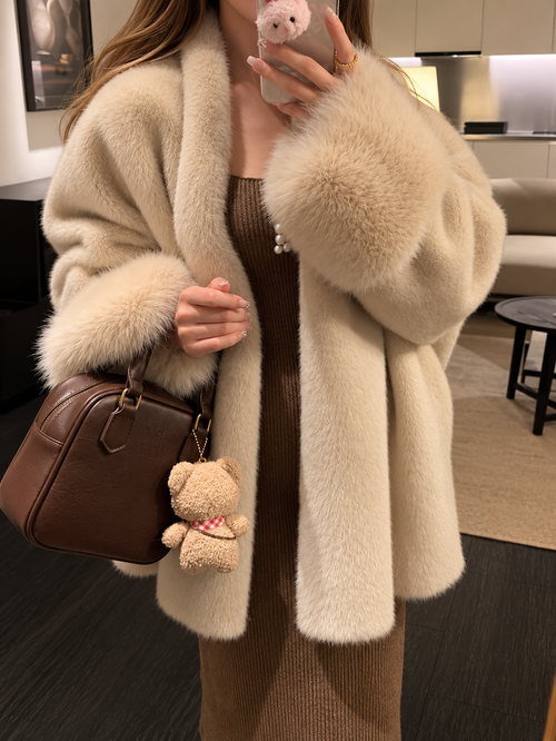 Women’s Faux Mink Fur Coat – Mid-Length Winter Jacket