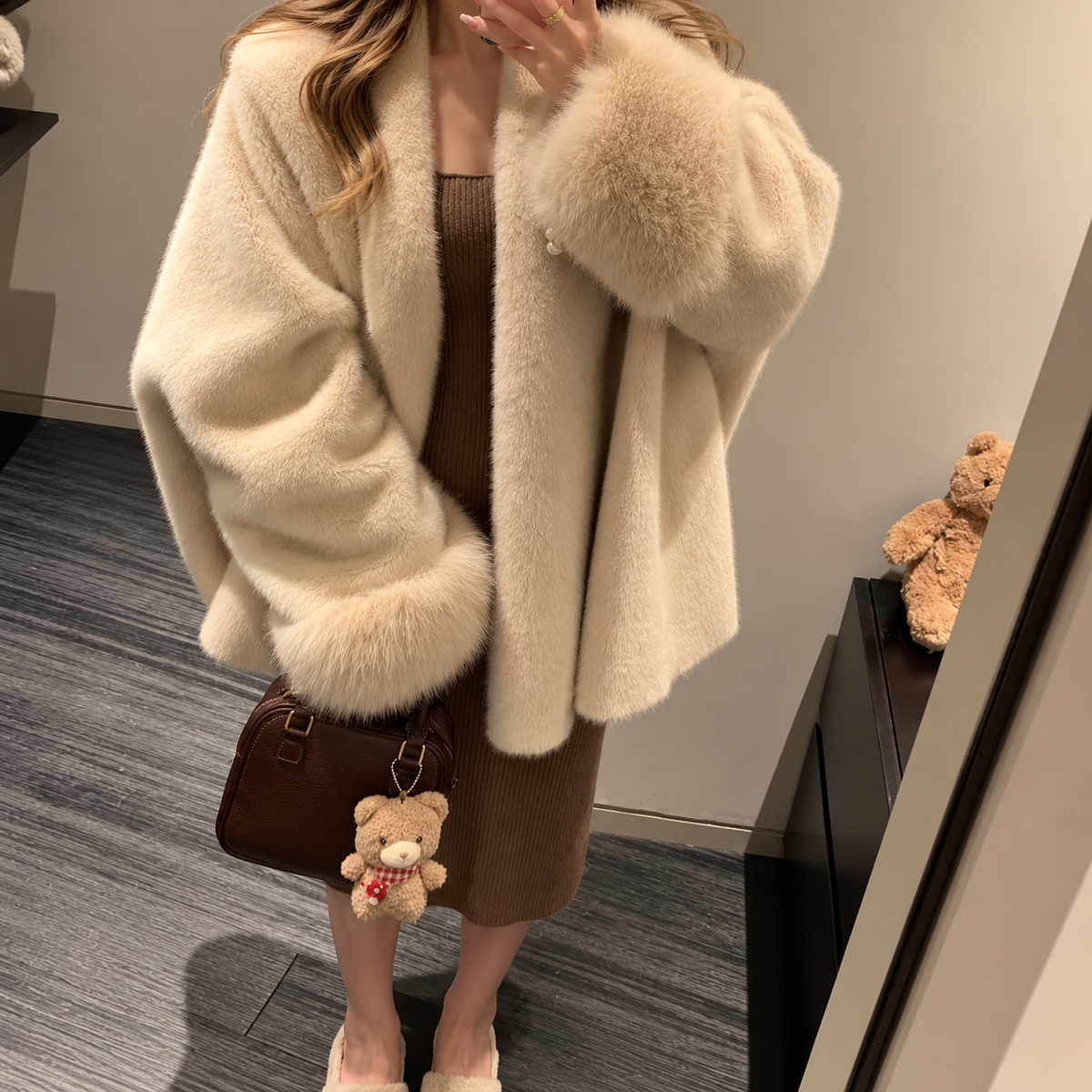 Women’s Faux Mink Fur Coat – Mid-Length Winter Jacket