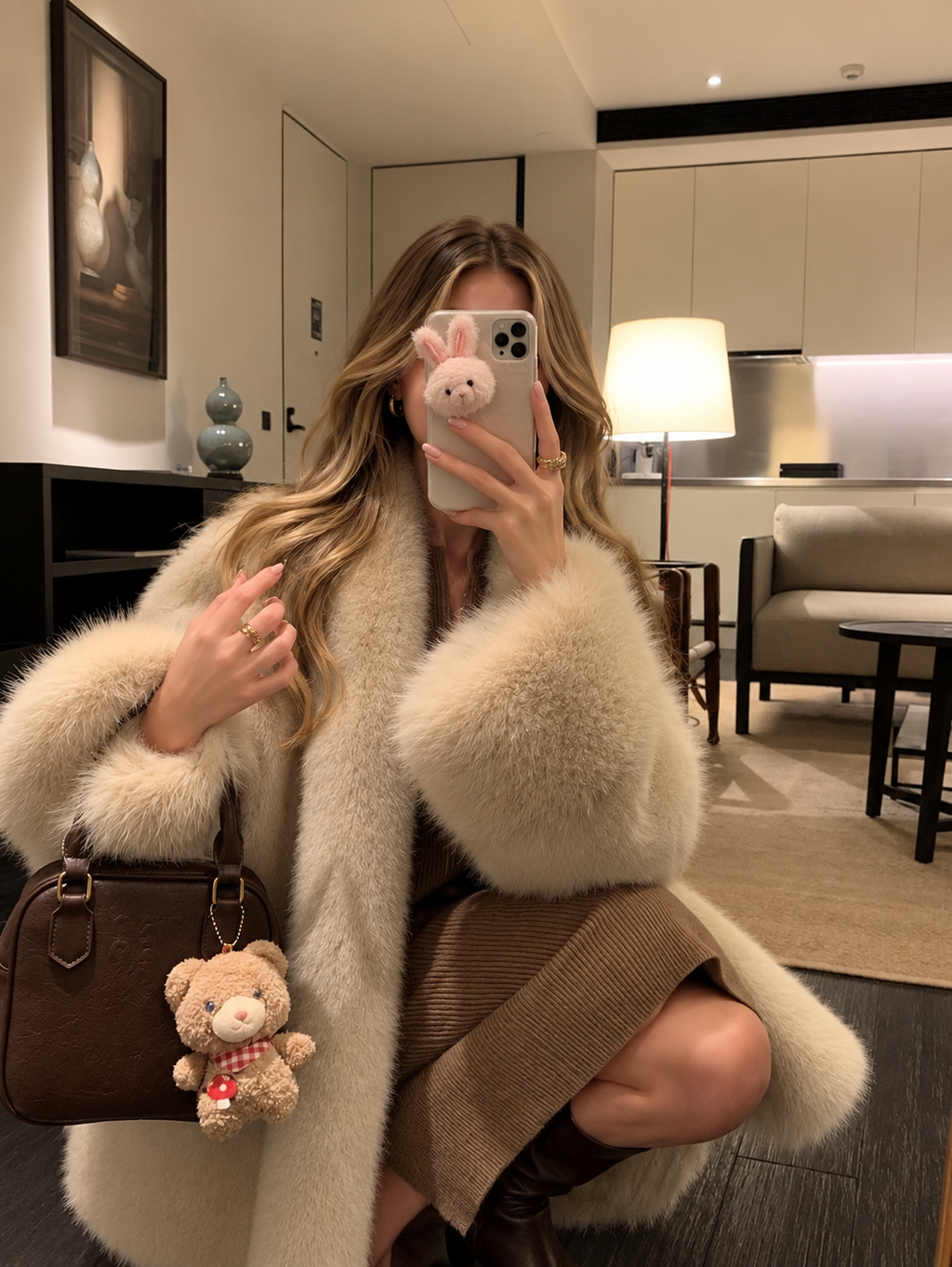 Women’s Faux Mink Fur Coat – Mid-Length Winter Jacket