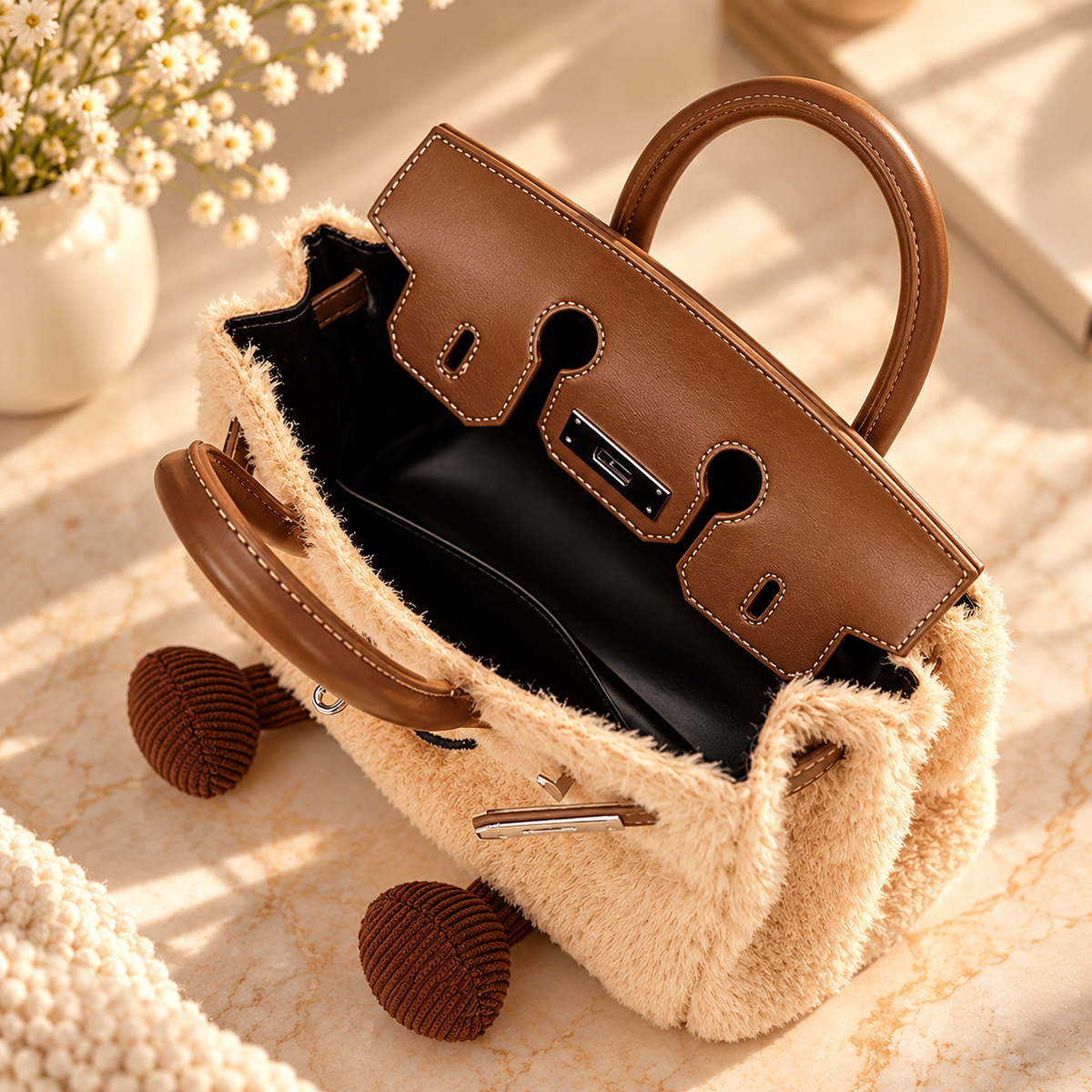 Women’s Plush Shoulder Bag – Soft Fluffy Adjustable Crossbody Bag